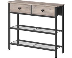 Allecta - Smalle consoletafel met stoffen laden en opbergplanken - Greige en zwart - Voor woonkamer en hal.