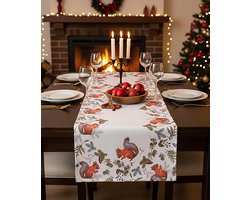 Allecta - Tafelloper 40x140 cm rechthoekig tafellinnen herfsttafeldecoratie. Eekhoorn motief duurzaam machinewasbaar.