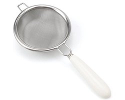 Allecta - Theezeef roestvrij staal met keramische handgreep voor theepot - 14,7 x 6,5 cm - Fijn zeef voor thee, meel, specerijen