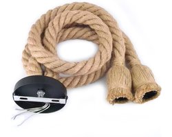 Allecta - Vintage henneptouw hanglamp met dubbele kop, 1 meter lang, voor eetzaal, restaurant, café en bar, retro stijl, E27 fitting.