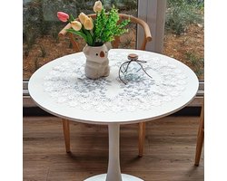 Allecta - Wit Bloemen Linnen Rond Tafelkleed voor Eetkamer en Keuken - Ronde Kanten - Salontafel Topper - Decoratief Tafelkleed - 60 x 60 cm