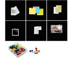 Allecta - Zwarte Kurk Memo Bord met Doos Nagels voor Wand - Vilt Bulletin Board - DIY Notice Board - Zelfklevende Pin Board - Grootte 30x30cm
