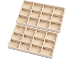 Allecto 12 Grid Sieraden Organizer - Sieraden Tray - Stapelbaar - Antieke Wit - Fluwelen - Opslag Container - Ketting Armband Oorbellen - Geschikt voor Dressoir Lade - Showcase 2 Stuks - Ringen Display - Hoge Kwaliteit - Sieraden - 4,9x8,3In