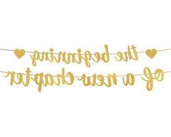 Allecto- Afscheidsfeest decoraties - Banner - Glanzend - Gefeliciteerd - Goud - Garland Sign - Voor diverse feesten - House Warming Afstuderen Nieuwe Baan Verloving - The Beginning of A New Chapter.