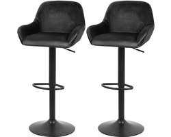Allecto - Barkrukset - Verstelbaar - Rugleuning - Zwart - Draaibaar - Ontbijt - Eetkruk - Bar - Keuken - Set van 2 in hoogte verstelbare barkrukken met rug- en armleuning - Moderne Barkrukken voor Keukenbar - Woonexpress Online Winkel