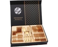 Allecto - Bestekset - 24 Stuks - Roestvrijstaal - Zilverwerk - Geschenkset - Steak - Mes - Vork - Lepel - Thuis - Keuken - Restaurant - Bruiloft - Goud