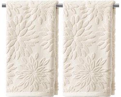 Allecto- Bloemen handdoeken - 3D jacquard - Lente - Beige - Decoratie - Badhanddoek - Geschikt voor badkamer - Katoen - Set van 2 - Zacht absorberend - 35 x 75 cm