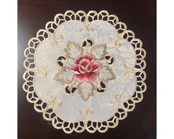 Allecto - Bloemenborduurwerk - Tafelset - Doorgewerkte stof - Onderzetters - Ronde bloemenvorm - Mat - Placemat - Voor eetkamer - Keuken - Banket - Bruiloft - Decoratie - 20 cm - Goud
