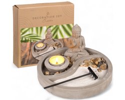 Allecto - Boeddhafiguur - Zen-tuinset - Spirituele decoratie - Rond - Innerlijke rust - Theelichthouder - Decoratieve stenen