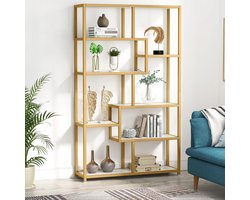 Allecto - Boekenkast - Moderne stijl - Gouden - Open Planken - Faux Marmer - Display Plank - Geschikt voor Woonkamer - Gouden boekenkast met marmerprint en moderne uitstraling