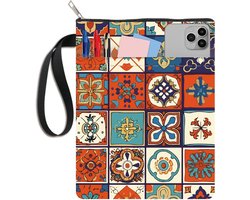 Allecto- Boekhoes - Boekbeschermer - Vierkant - Marokkaanse Stijl - Bloemen - Geometrische Stof - Notebook Tas - Kerstmis - Afstuderen - Leesclub 28x22 Cm Vierkante Boekhoezenhoes Kleurrijke Boho Wasbare Paperback Beschermer Rits Extra Zak