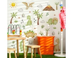 Allecto - Boho Dinosaur Wandstickers - Muurstickers voor Kinderen - Perfect voor Kinderkamers - Dino Ontwerp - Tropische Planten Decoratie - Geschi..