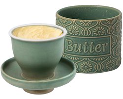Allecto - - Ceramic Butter Dish - Watergekoeld - Groene Porseleinen Botervloot - Altijd Verse Boter - Ideaal voor Keuken - Perfect voor Tafel