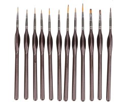 Allecto- Detailverfkwasten set - Fijnste penceel - Kunstenaar verfbenodigdheden - Opbergtas - Miniaturen - Fijne lijnen - Verfborstels - Geschikt voor schilderen - Verschillende formaten - Set van 12 stuks - Kunst set met opbergtas - Penseelset.