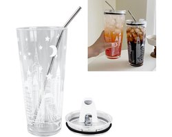 Allecto- Drinkglazen Mok - Rietje - Dubbelwandig - Transparant - 1 Liter - Set van 2 - Geschikt voor Warme en Koude Dranken - Feestelijke Glazen - Cadeau-idee voor Verjaardagen - Glazen Met Handvat.