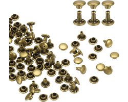 Allecto- Dubbele kapjes set - Lederen klinknagels - Metaal - Rond 6 x 6 mm - Leer handwerk decoratie riemen - Halskettingen huisdieren - Laarzen tassen - Brons