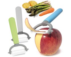 Allecto - Dunschiller - Keramisch Lemmet - Bijzonder scherp - 3 stuks - Groene, Blauwe en Grijze kleuren - Geschikt voor Groenten en Fruit - Handma...
