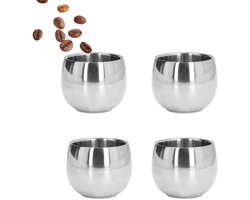 Allecto - Espresso Cups Set - 4-delige set - Dubbele wand - RVS - Isolerende koffiemokken - Herbruikbaar - Geschikt voor thuis - Klein formaat