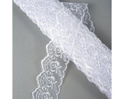 Allecto- Geborduurd kanten lint - Cadeaulint - Per meter - Kanten rand - Zelf knutselen - Naaien - Kerstmis - Wit - Geschenkverpakking - Overige evenementen - Decoratie