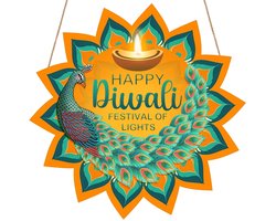 Allecto - Gelukkige Diwali Hangende Deurborden Decoraties - Indische Diwali Decoraties - Houten Pauw Hangende Teken - Muurdecoratie voor Thuis - Fe...