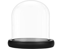 Allecto- Glazen Stolp Pot - Decoratief - Zwart Houten Basis - Tafeldecoratie - Fee Lichten - Antiek - Geschikt voor Tafel - Doorzichtig - 10 cm - Display Pot met Tray voor Kopstukken