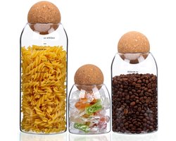Allecto - Glazen voorraadpotten - Voorraadpot set - Keuken accessoires - 3x glazen potten met kurken deksels - Perfect voor kruiden en suiker - Ele...