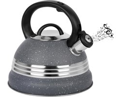 Allecto - Grijze fluitketel - Roestvrij staal - 3 liter - Inductie fornuis - Camping ketel - Theepot voor kachels - Thee en koffiezetapparaat