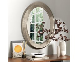 Allecto - Grote ovale wandspiegel barokke spiegel zilveren glazen ijdelheid met messing randframe voor modern huis minimalisme kunstdecor 32x24 inch - decoratie - wanddecoratie - interieur - thuis - 15.