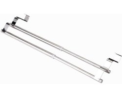 Allecto - Handdoek Houder - Dubbele Lagen - Telescopische - RVS - Organizer - Hang Over De Deur - Geschikt voor Badkamer - Zilverkleurig Handdoek Bar