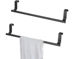 Allecto - Handdoekenrek - Keuken - Metaal - Bar - Hangend - Badkamer - Theedoeken - Geschikt voor Keuken en Badkamer - Zwart - 2 Stuks Handdoekenrek Metalen Handdoek Bar Hangbaar Gratis nagel voor Thuis Keuken Badkamer Handdoeken Theedoeken (36 cm)