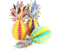 Allecto - Hangende decoratie - Feestartikelen - Ananas - Honingraat - Tropisch - Luau - Papier - Geschikt voor - Veelkleurig - Bruiloft - Home Decor - 3 Stuks - Hawaii-Thema