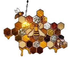 Allecto - Hanging Sun Catcher - Bijenkorf Decoratie - Geometrisch Design - Foto Kleur - Insecten Kunst - Ideaal voor Thuis en Tuin