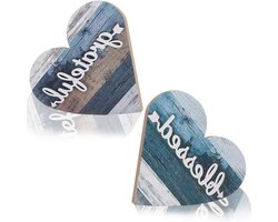 Allecto - Hartvormige Houten Decor - Sierlijk - Vintage - Rustieke Houten Tafel Decoratie - Centerpieces - Eetkamer - Woonkamer - Boerderij - 2 Stuks - 2 Stijlen - Gezegend Teken - Tafel - Plank - Thuis - Housewarming