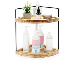 Allecto Hoekplank voor Badkamer en Keuken - Organizer met 2 Laagse Opslag - Voor Cosmetica, Make-up, en Specerijen - Geschikt voor Make-up Tafel en Dressoir - in Wit