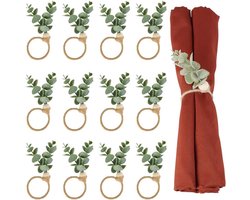 Allecto - Houder - Servetringen - Rustieke - 12 Stks - Groene Bladeren - Houten Kraal - Diner - Boho - Lente - Pasen - Banket - Bruiloften - Kerst - Thuis - Eettafel - Party - Decoratie