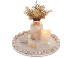 Allecto - Houten Decoratieve Tray - Vintage Wit Gewassen - Perfect voor Kaarsen en Planten - 30cm Rond - Bohemian Stijl - Multifunctioneel
