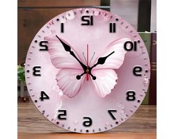 Allecto - Houten hangende wandklok - Stil - Roze - Vlinder motief - Geschikt voor woondecoratie - Woonkamer - Slaapkamer - Studeerkamer - AliExpress 15