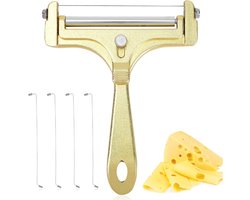 Allecto - Kaassnijder - Handbediend - Roestvrijstaal - Verstelbaar - Boterbloksnijder - Keukengereedschap - Geschikt voor diverse kazen - Goud - Extra draden.