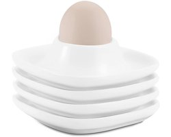 Allecto - Keramische eierdopjes - Vierkante vorm - Wit - Legplank - Eierstandaard - Keuken - Eetkamer - 4 stuks eierdopjes, geschikt voor tafel, 9,5 x 9,5 x 3 cm.