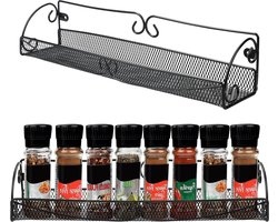 Allecto - Keuken Kruiden Opslag Rek - Muur Gemonteerd - Zwart - Hangende Organizer - Enkel Laags - Plank Stijl - Voor Potten en Smaakmakers - Ruimtebesparende Houder - Geschikt voor Kastdeuren & Kelder