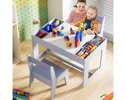Allecto - Kinderactiviteitentafel - Peuters - Opbergruimte - Jongens en meisjes - Houten 3-in-1 kindertafel en 2 stoelen voor peuters met opbergruimte, kinderactiviteitentafel voor jongens en meisjes - Kindermeubels - Blauw model