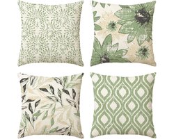 Allecto - Kussenslopen - Seizoensgebonden - Groen - Retro - Margriet - Lente - 4-delige set - 45x45 cm - Sierkussen - Kussenhoes - Bank - Woonkamer Decor - Geschikt voor alle banken - Olijfgroen model.
