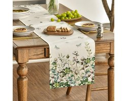 Allecto - Lente Tafelloper - Kapok Eucalyptus - Seizoensgebonden - Zomer - Keuken - Eettafel decoratie - Thuisfeest decoratie - 40x140 cm