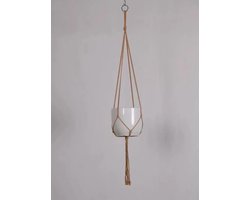 Allecto - Macrame bloemenhanger - Plantenhanger - Boho stijl - 80 cm - Katoenen touw - Op te hangen - Bloempotten - Buiten decoratie - Tuin accessoire - Balkon raamdecoratie - Bruin kleurig.