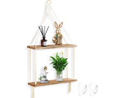 Allecto - - Macrame Wanddecoratie - Boho Decoratie - Handgemaakt Met Haken - Wandplank Met 2 Haken - Functionaliteit En Esthetiek - Geschikt Voor Woo.