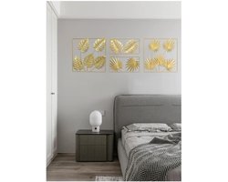 Allecto - Metalen wandsculptuur - Decoratief ornament - Thuis - Woonkamer - Modern design - Goudkleurig - Kunst - Geschikt voor binnen - Vierkant - Wanddecoratie palmblad - Deco accessoires voor huisinrichting.