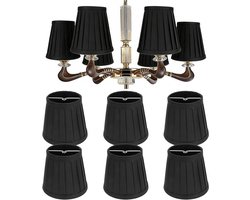 Allecto - Moderne stoffen lampenkappen - Kroonluchter accessoire - Zwarte lampenkap - E14 wandlamp decoratie - Geschikt voor binnenverlichting - Nordic design - 6 stuks
