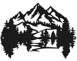 Allecto - Muur Kunst Berg Bos - Rustieke Decoratie - Woonkamer - Kunst Sculpturen - Boerderij Stijl - Slaapkamer Decor - Keuken - Kantoor - Muurdecoratie - Geschikt voor Alle Interieurs - Zwarte Metalen Bergwand Sculptuur Rustiek Huisdecor Landdecor.