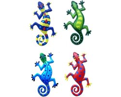 Allecto - Muurdecoratie Geckos - Metalen Kunst - Binnen en Buiten - Hangende Decoratie - Metaal - Set van 4 - Geschikt voor Woonkamer - Zwart Metalen Geckos voor Thuisdecoratie