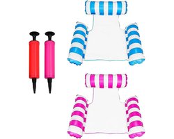 Allecto Opblaasbaar Zwembad Drijvende Hangmat voor Waterlounge Feest (blauw + roze) - 2Pack - 4in1 Hangmat (zadel, loungestoel, hangmat, zwerver) - Geschikt voor Zomer Speelplezier